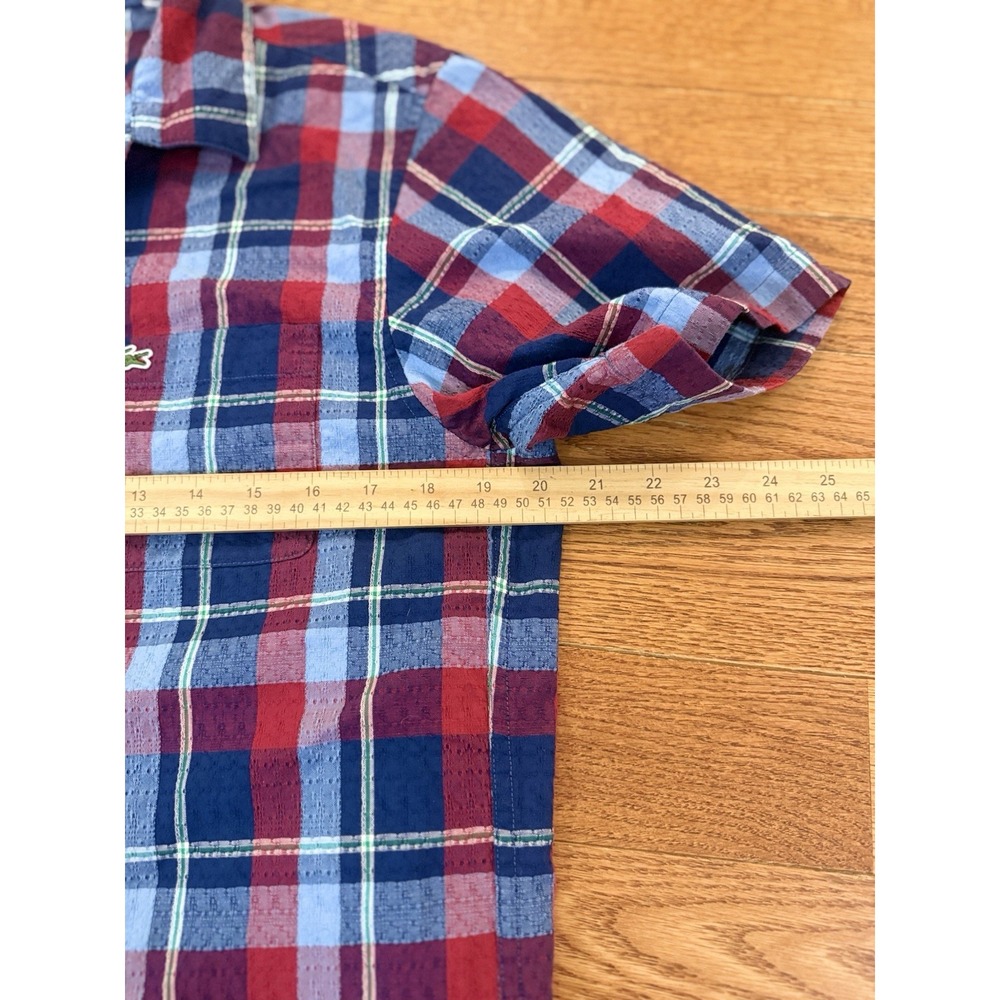 Lacoste Classic Fit Blue Red Plaid Short Sleeve Button Down Shirt Sz 40 Medium - Picture 6 of 6
